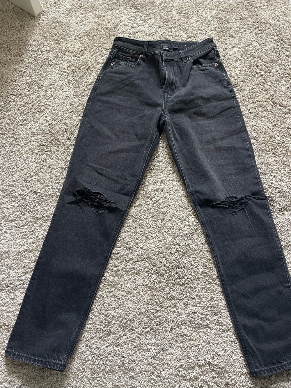 American Eagle Outfitters Black Straight-Leg Ripped Jeans